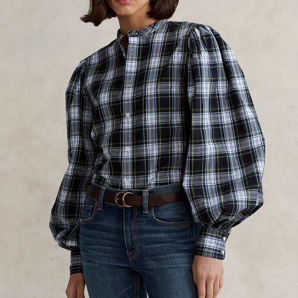 NWT POLO Ralph Lauren blouson sleeve plaid blouse - Picture 1 of 5